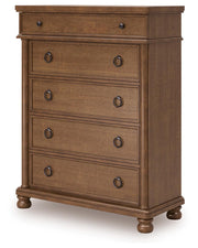 Rowlenstown California King Poster Bed with Dresser and Chest in Brown - PKG023764