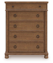 Rowlenstown California King Poster Bed with Dresser and Chest in Brown - PKG023764