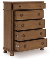 Rowlenstown California King Poster Bed with Dresser and Chest in Brown - PKG023769