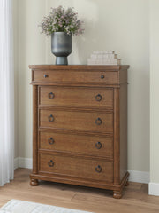 Rowlenstown California King Poster Bed with Dresser and Chest in Brown - PKG023769