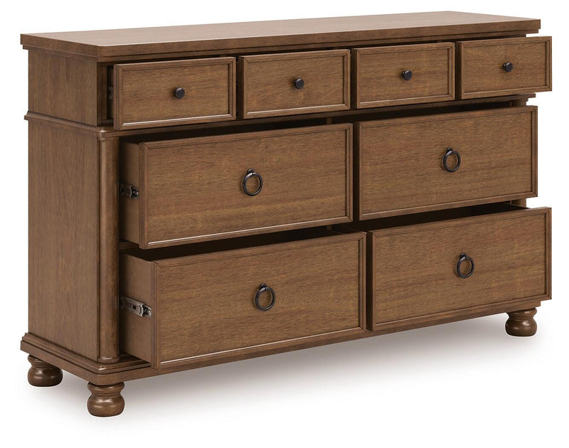 Rowlenstown California King Poster Bed with Dresser and Nightstand in Brown - PKG023763