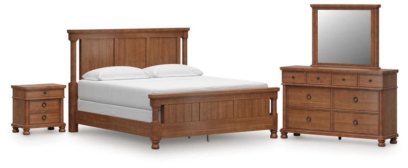 Rowlenstown California King Poster Bed with Mirrored Dresser and Nightstand in Brown - PKG023767