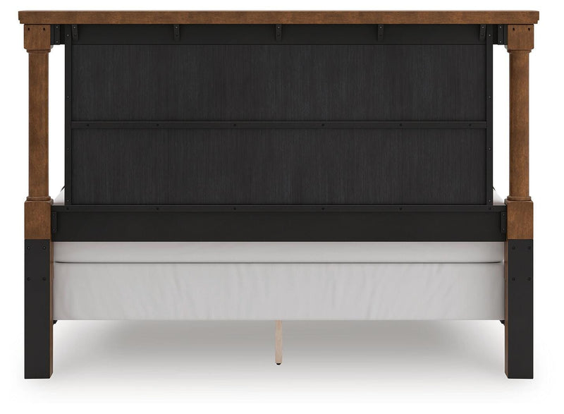 Rowlenstown California King Poster Bed with Mirrored Dresser in Brown - PKG023766