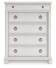 Rowlenstown King Poster Bed, Dresser and Chest in Antique White - PKG023876