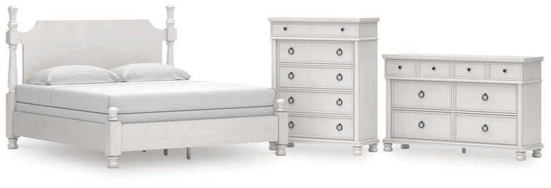 Rowlenstown King Poster Bed, Dresser and Chest in Antique White - PKG023876