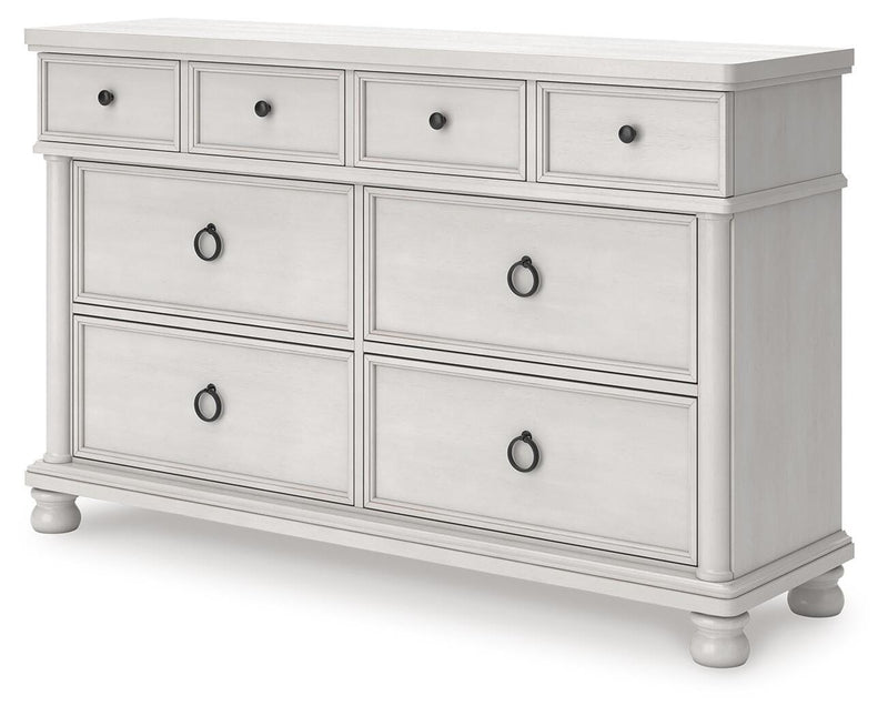 Rowlenstown King Poster Bed, Dresser and Chest in Antique White - PKG023876