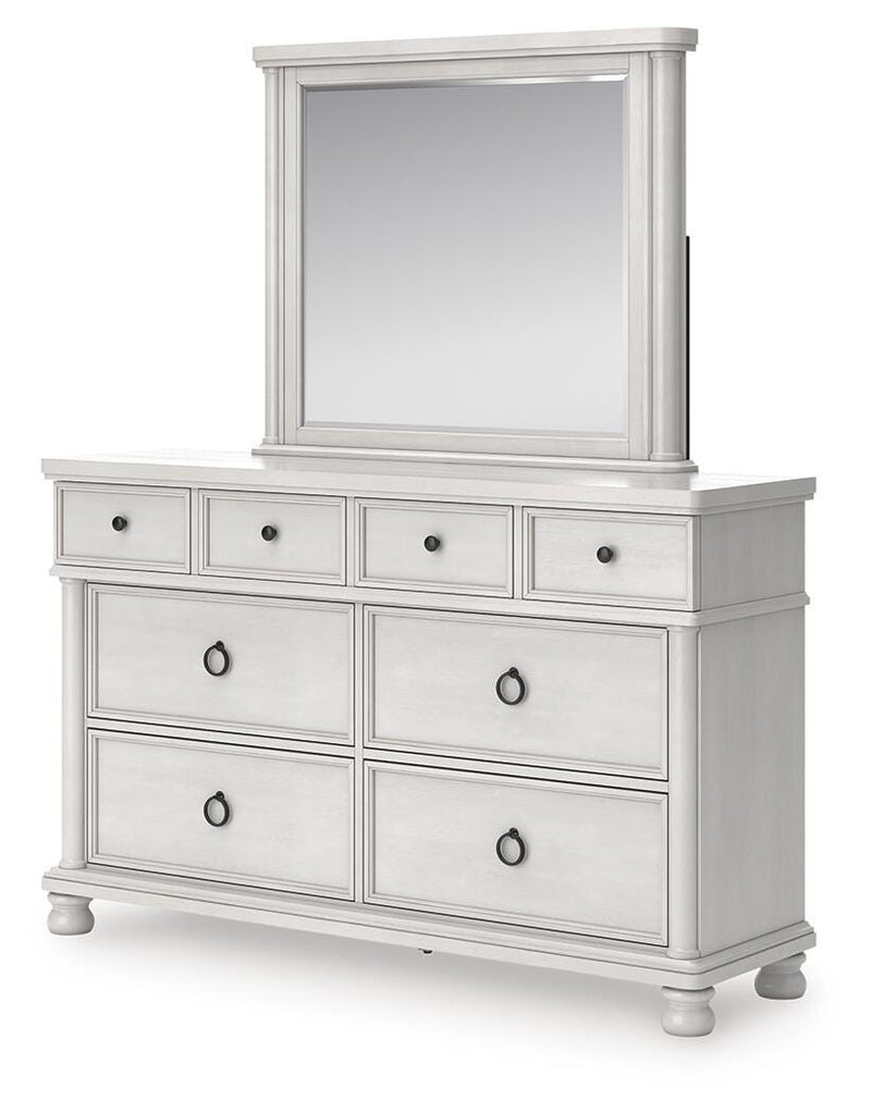 Rowlenstown King Poster Bed, Dresser and Mirror in Antique White - PKG023873