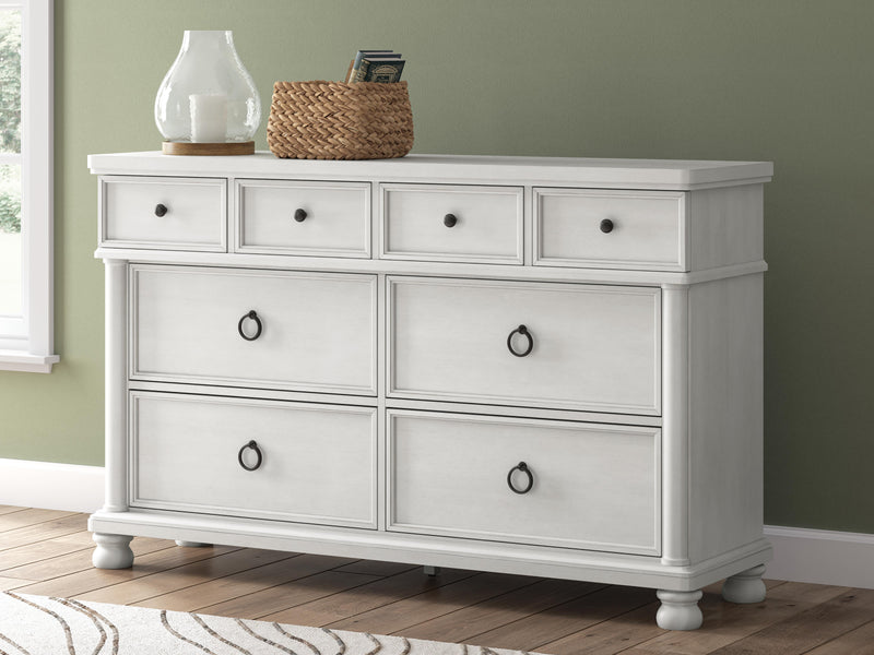 Rowlenstown King Poster Bed, Dresser and Nightstand in Antique White - PKG023875