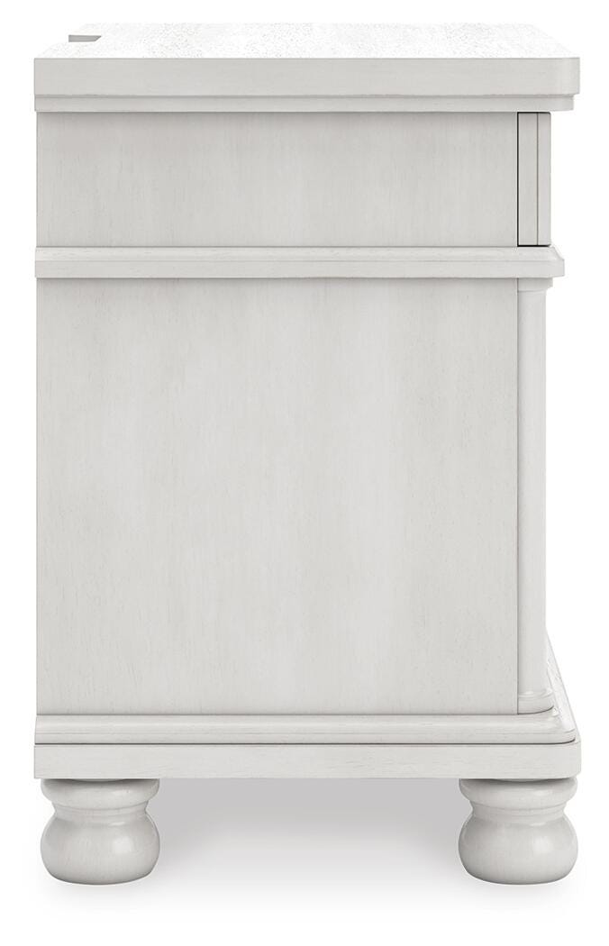 Rowlenstown King Poster Bed, Dresser, Mirror and Nightstand in Antique White - PKG023874