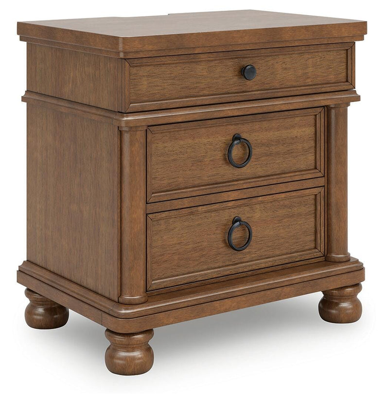 Rowlenstown King Poster Bed with Mirrored Dresser and Nightstand in Brown - PKG023762