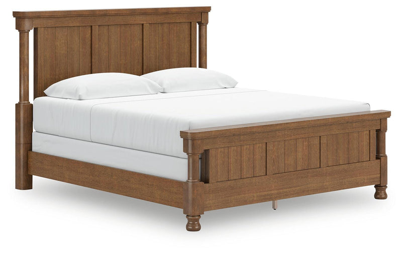 Rowlenstown King Poster Bed with Mirrored Dresser and Nightstand in Brown - PKG023762