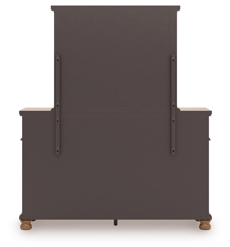 Rowlenstown King Poster Bed with Mirrored Dresser in Brown - PKG023761