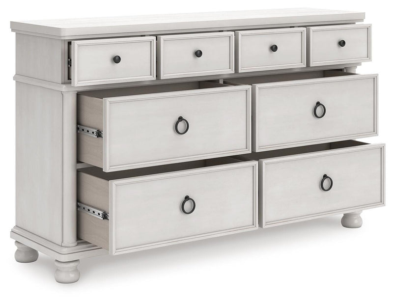 Rowlenstown Queen Poster Bed and Dresser in Antique White - PKG023867