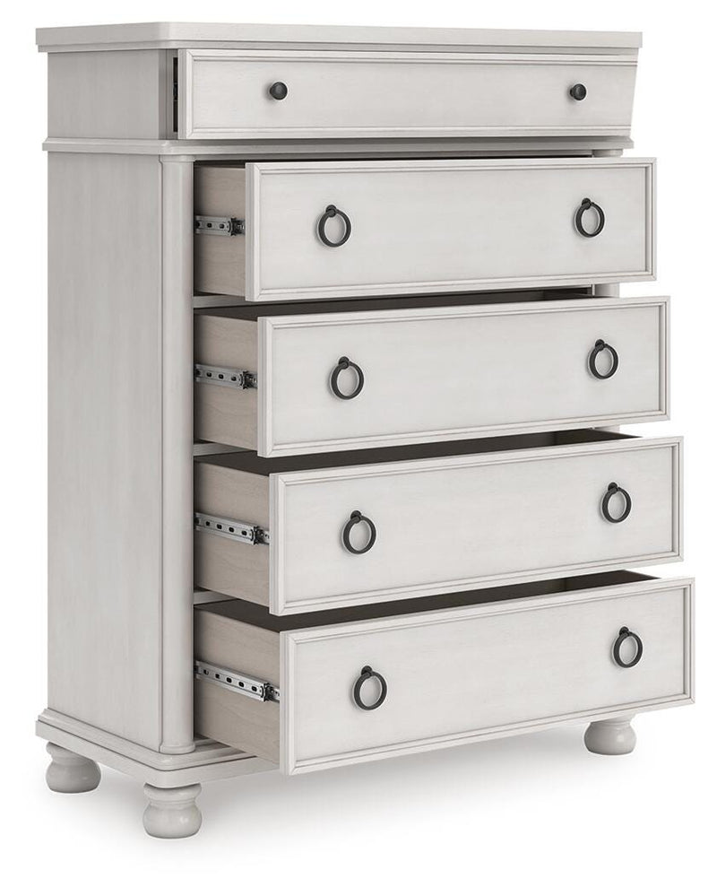 Rowlenstown Queen Poster Bed, Dresser and Chest in Antique White - PKG023871