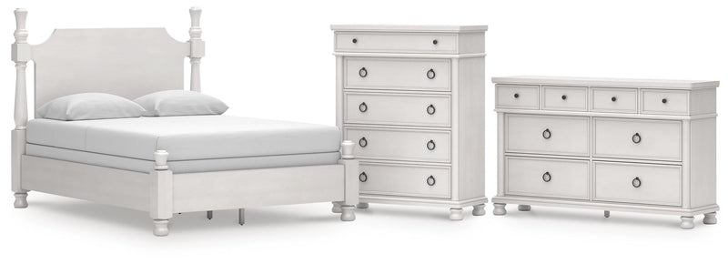 Rowlenstown Queen Poster Bed, Dresser and Chest in Antique White - PKG023871