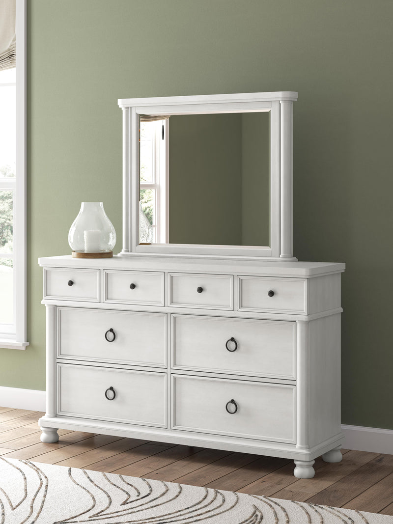 Rowlenstown Queen Poster Bed, Dresser, Mirror and Nightstand in Antique White - PKG023869