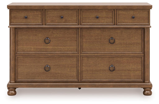 Rowlenstown Queen Poster Bed with Dresser and Nightstand in Brown - PKG023758