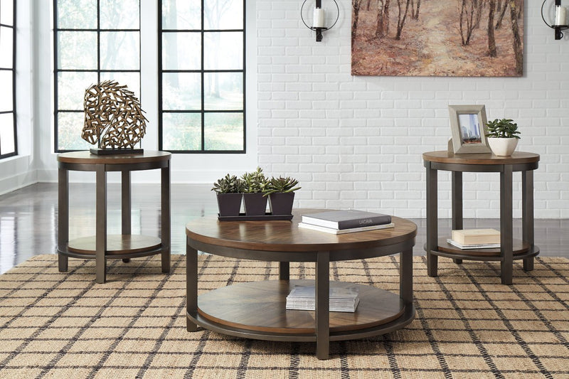 Roybeck Light Brown/Bronze Table (Set of 3) - DMV FurnitureOccasional Table Set