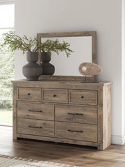 Rusticott Queen Panel Bed with Mirrored Dresser and Nightstand in Brown - PKG023692