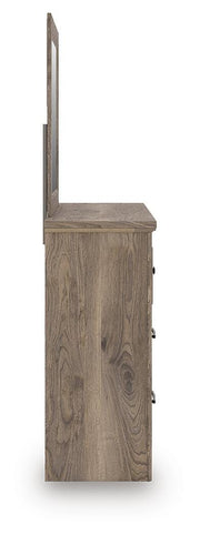Rusticott Queen Panel Bed with Mirrored Dresser and Nightstand in Brown - PKG023692
