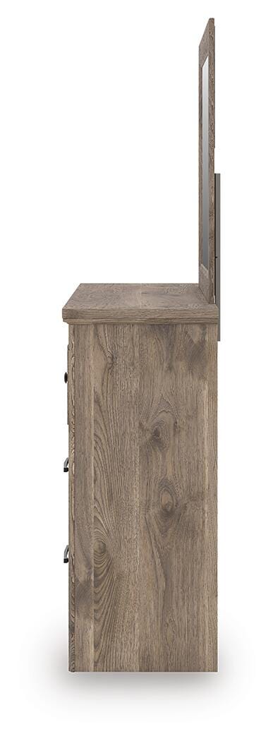 Rusticott Queen Panel Bed with Mirrored Dresser and Nightstand in Brown - PKG023692