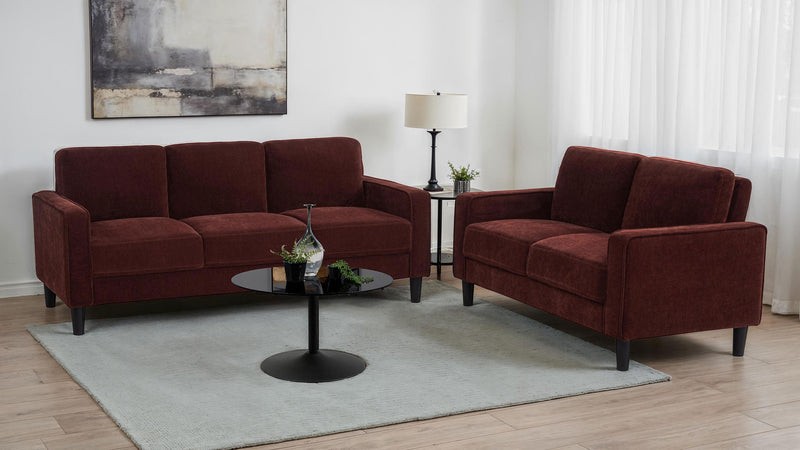 Ruth 2-piece Fabric Upholstered Track Arm Sofa Rust Red - 511211-S2