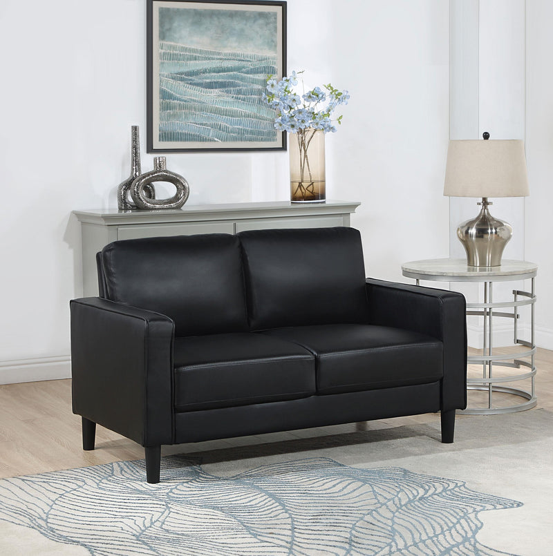 Ruth Black Upholstered Track Arm Living Room Set