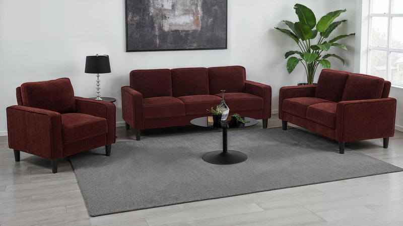 Ruth Fabric Upholstered Track Arm Loveseat Rust Red - 511212