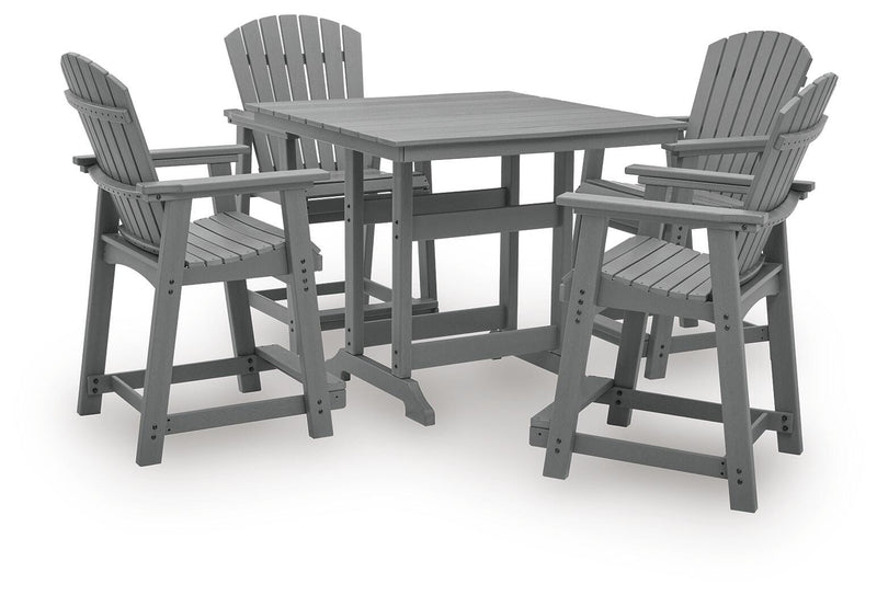 Sanctuary Beach Outdoor Counter Height Dining Table and 4 Barstools in Dark Gray - PKG024026