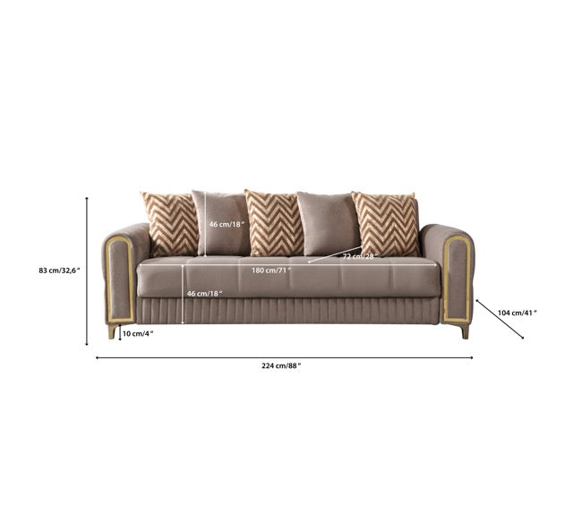 Sandra Coffee Velvet Sofabed 88" - SANDRACOFFEE-S
