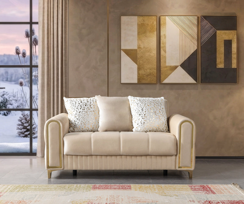 Sandra Ivory Velvet Loveseat 64.5" - SANDRAIVORY-L