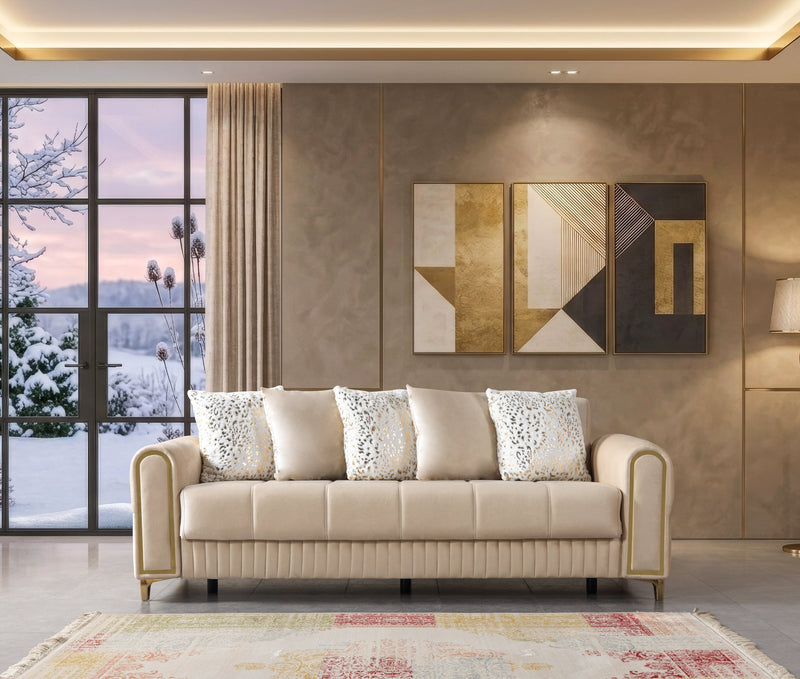Sandra Ivory Velvet Sofa 88" & Loveseat 64" - SANDRAIVORY-SL