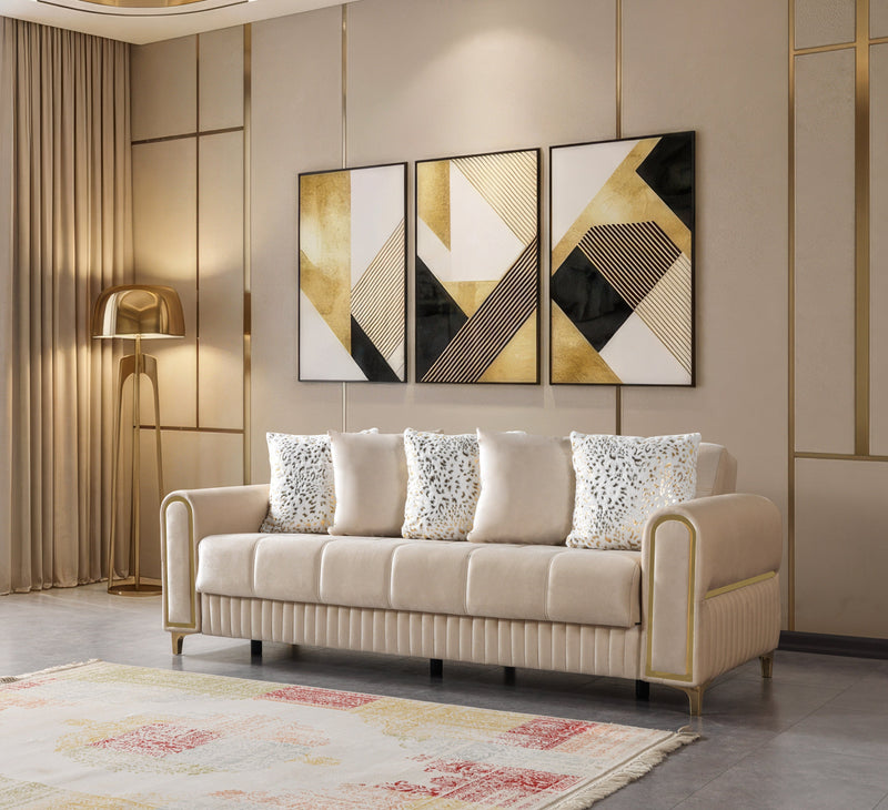 Sandra Ivory Velvet Sofa 88" & Loveseat 64" - SANDRAIVORY-SL