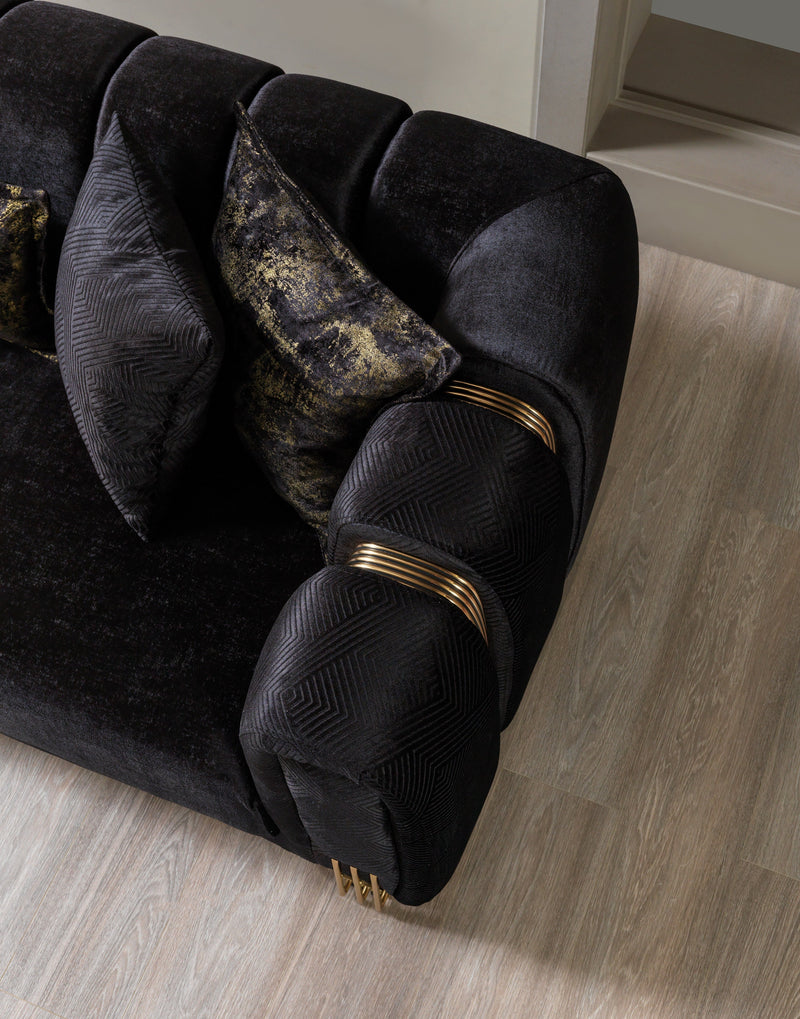 Santana Black Velvet Sofa & Loveseat & Accent Chair (2)