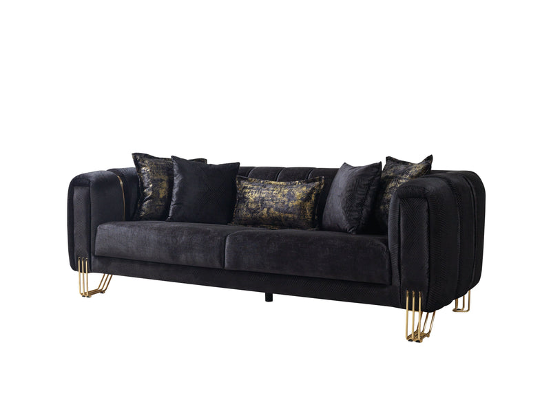 Santana Black Velvet Sofa & Loveseat & Accent Chair (2)