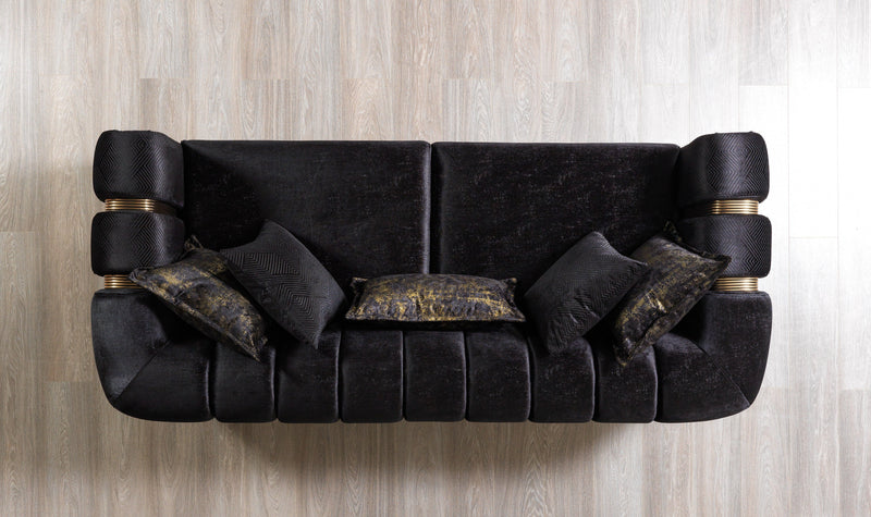 Santana Black Velvet Sofa & Loveseat & Accent Chair (2)