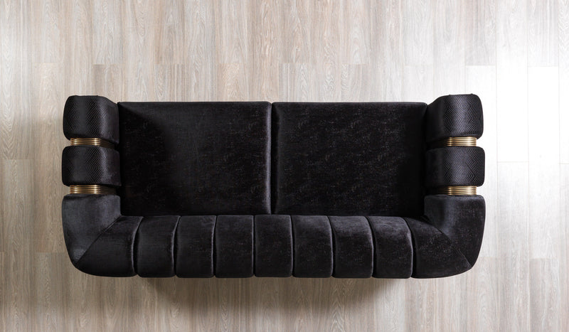 Santana Black Velvet Sofa & Loveseat & Accent Chair (2)