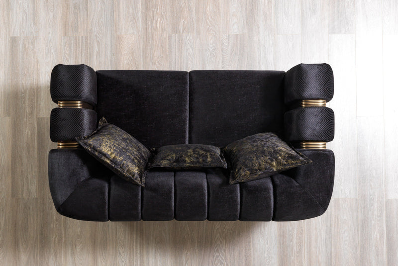 Santana Black Velvet Sofa & Loveseat & Accent Chair (2)