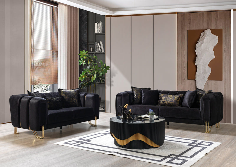 Santana Black Velvet Sofa & Loveseat & Accent Chair (2)