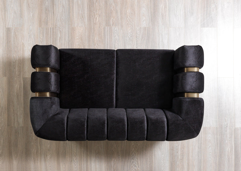 Santana Black Velvet Sofa & Loveseat & Accent Chair (2)