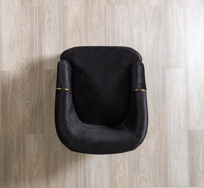 Santana Black Velvet Sofa & Loveseat & Accent Chair (2)