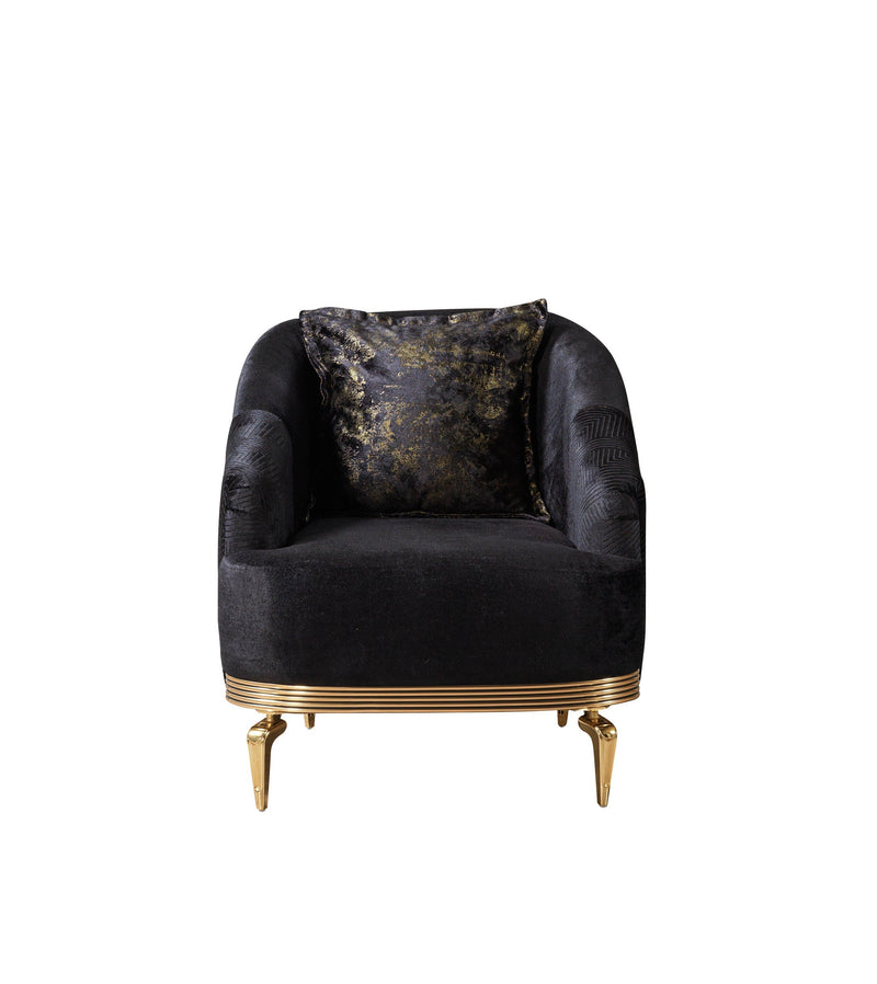 Santana Black Velvet Sofa & Loveseat & Accent Chair (2)