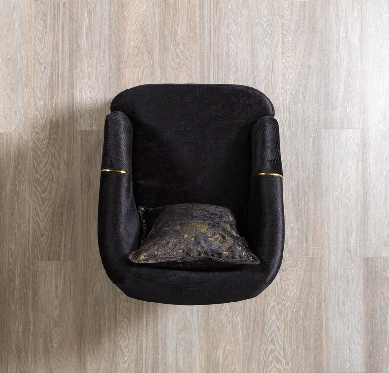 Santana Black Velvet Sofa & Loveseat & Accent Chair (2)