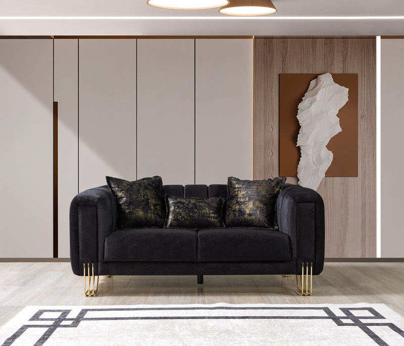 Santana Black Velvet Sofa & Loveseat & Accent Chair (2)