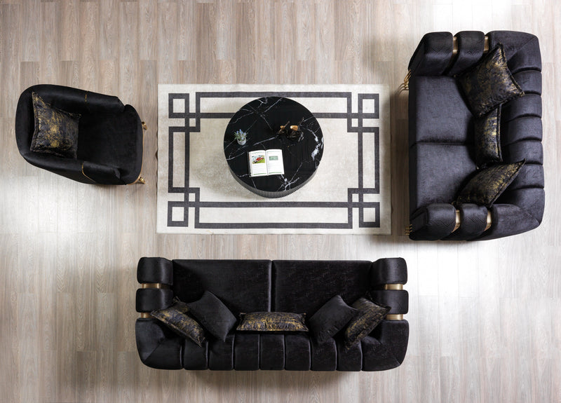 Santana Black Velvet Sofa & Loveseat & Accent Chair (2)