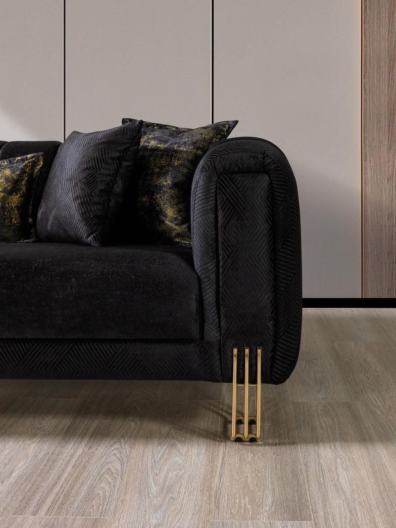 Santana Black Velvet Sofa & Loveseat & Accent Chair (2)