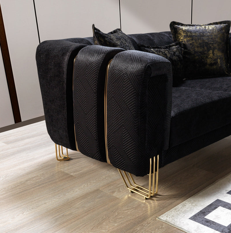 Santana Black Velvet Sofa & Loveseat & Accent Chair (2)