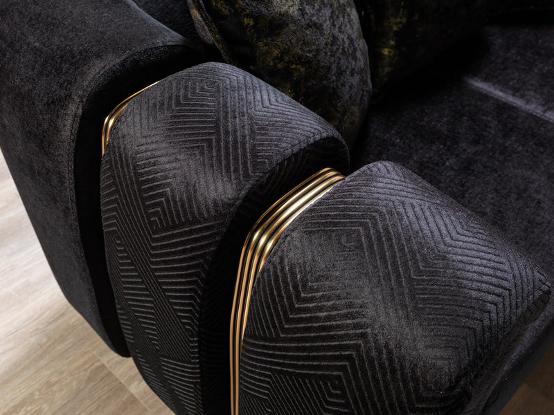 Santana Black Velvet Sofa & Loveseat & Accent Chair (2)