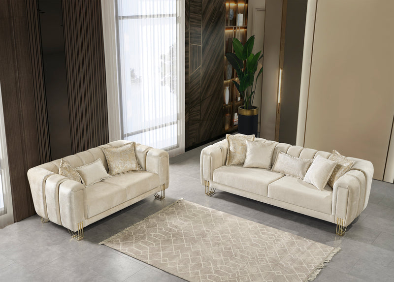 Santana Ivory Velvet Living Room Set