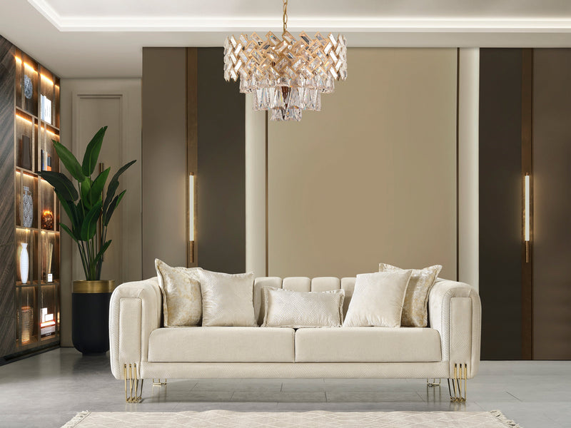 Santana Ivory Velvet Living Room Set
